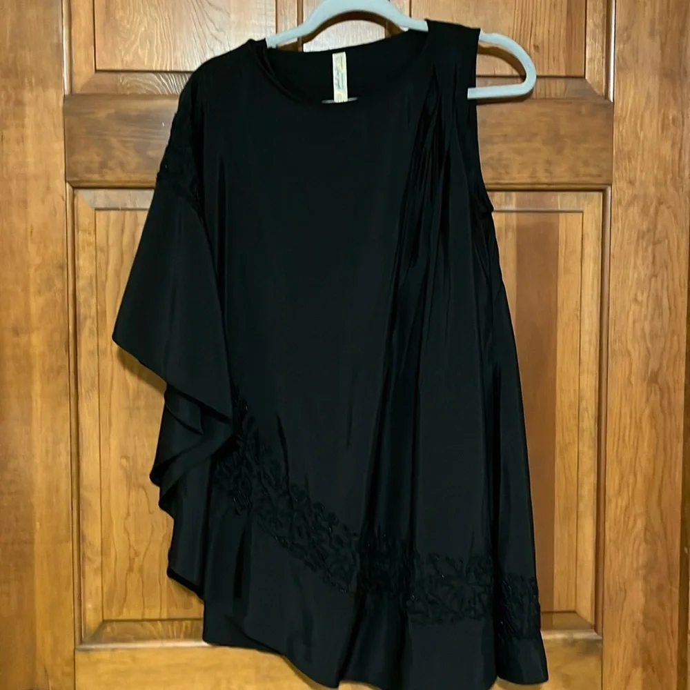 Free People Mini Black Satin One-Shoulder Cocktail Dress size XS